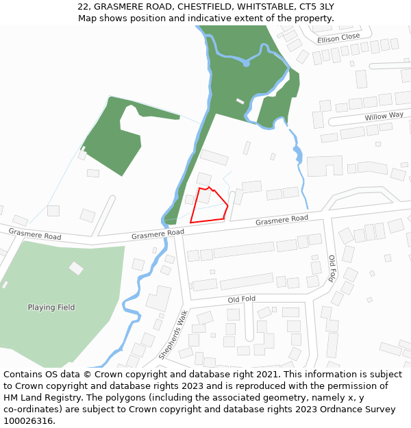 22, GRASMERE ROAD, CHESTFIELD, WHITSTABLE, CT5 3LY: Location map and indicative extent of plot