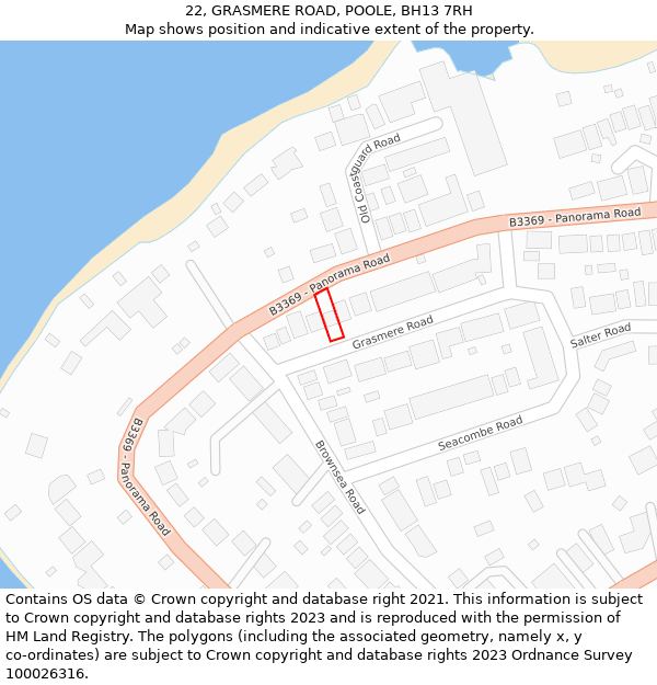 22, GRASMERE ROAD, POOLE, BH13 7RH: Location map and indicative extent of plot