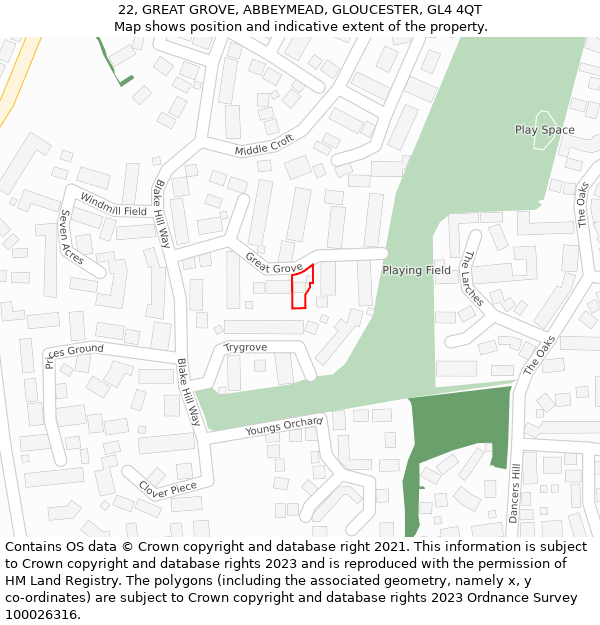 22, GREAT GROVE, ABBEYMEAD, GLOUCESTER, GL4 4QT: Location map and indicative extent of plot