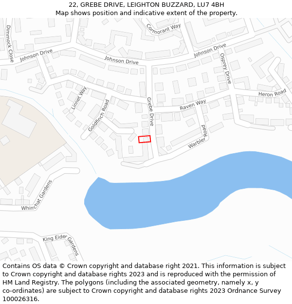 22, GREBE DRIVE, LEIGHTON BUZZARD, LU7 4BH: Location map and indicative extent of plot