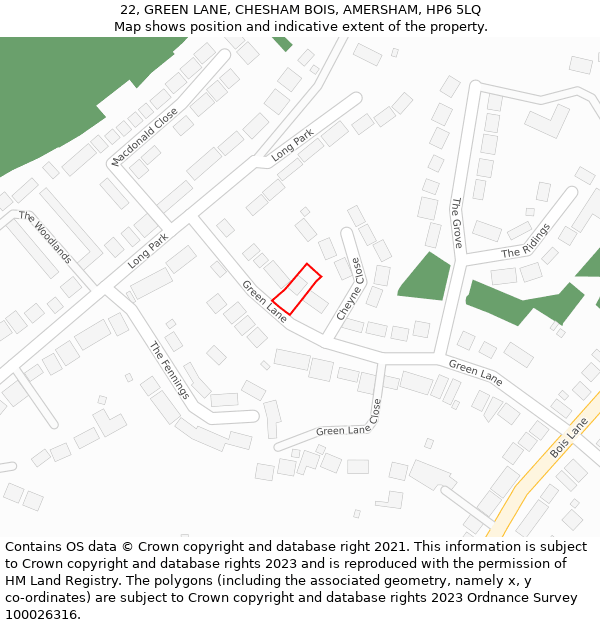 22, GREEN LANE, CHESHAM BOIS, AMERSHAM, HP6 5LQ: Location map and indicative extent of plot