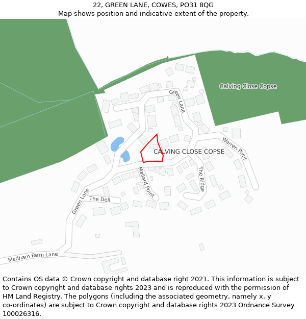 22, GREEN LANE, COWES, PO31 8QG: Location map and indicative extent of plot
