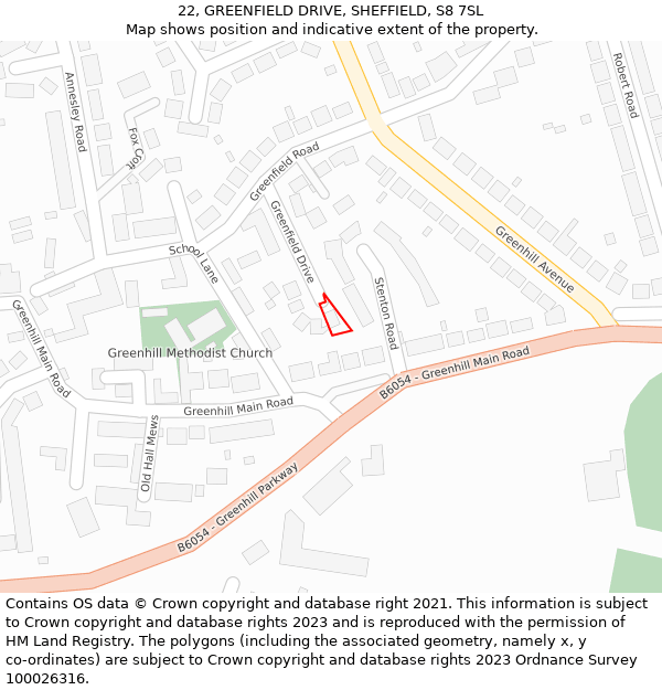 22, GREENFIELD DRIVE, SHEFFIELD, S8 7SL: Location map and indicative extent of plot