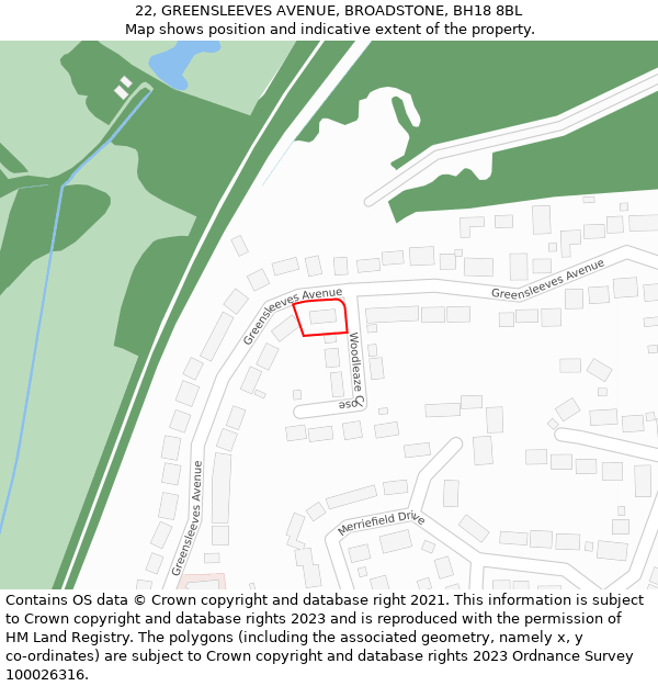 22, GREENSLEEVES AVENUE, BROADSTONE, BH18 8BL: Location map and indicative extent of plot