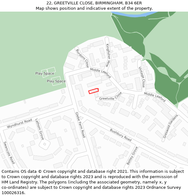 22, GREETVILLE CLOSE, BIRMINGHAM, B34 6ER: Location map and indicative extent of plot