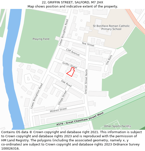 22, GRIFFIN STREET, SALFORD, M7 2HX: Location map and indicative extent of plot