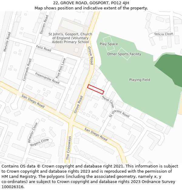 22, GROVE ROAD, GOSPORT, PO12 4JH: Location map and indicative extent of plot