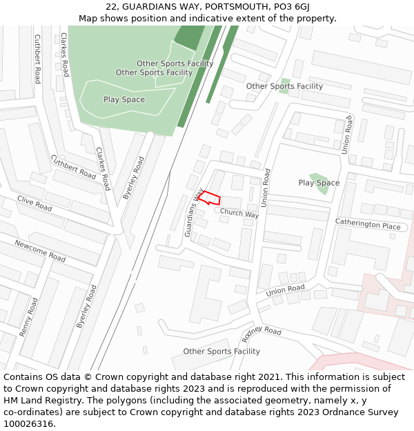 22, GUARDIANS WAY, PORTSMOUTH, PO3 6GJ: Location map and indicative extent of plot