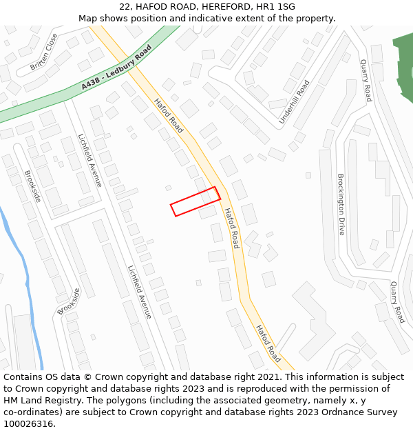 22, HAFOD ROAD, HEREFORD, HR1 1SG: Location map and indicative extent of plot