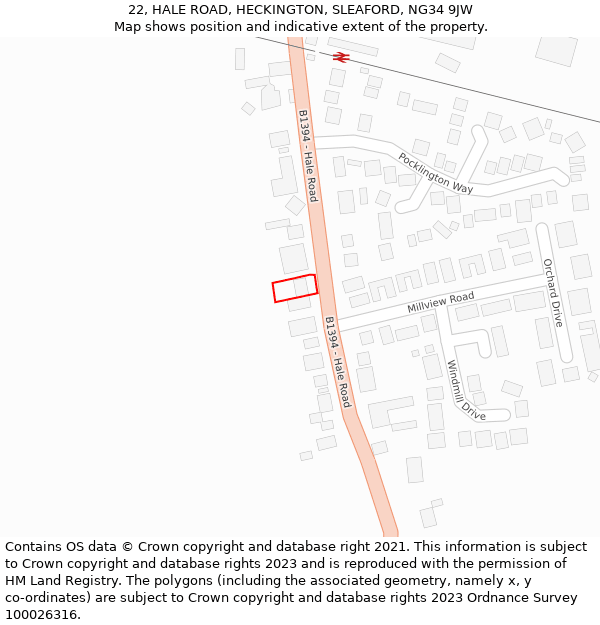 22, HALE ROAD, HECKINGTON, SLEAFORD, NG34 9JW: Location map and indicative extent of plot