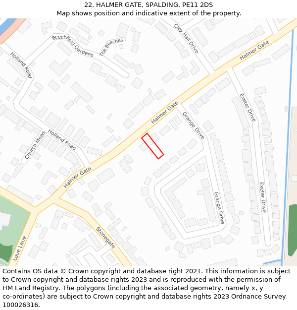 22, HALMER GATE, SPALDING, PE11 2DS: Location map and indicative extent of plot