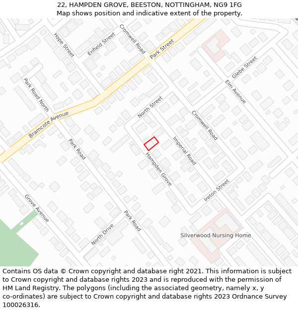 22, HAMPDEN GROVE, BEESTON, NOTTINGHAM, NG9 1FG: Location map and indicative extent of plot
