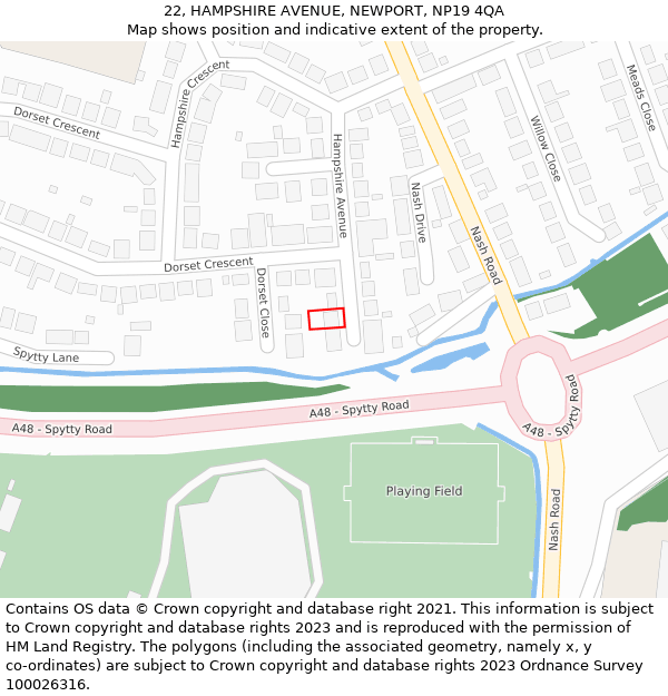 22, HAMPSHIRE AVENUE, NEWPORT, NP19 4QA: Location map and indicative extent of plot