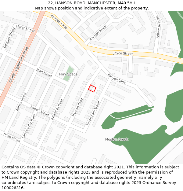 22, HANSON ROAD, MANCHESTER, M40 5AH: Location map and indicative extent of plot