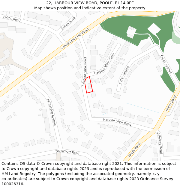 22, HARBOUR VIEW ROAD, POOLE, BH14 0PE: Location map and indicative extent of plot