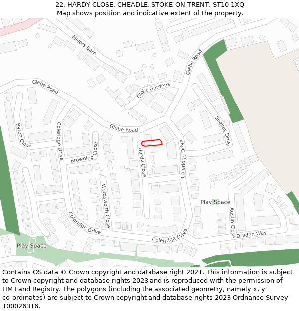 22, HARDY CLOSE, CHEADLE, STOKE-ON-TRENT, ST10 1XQ: Location map and indicative extent of plot