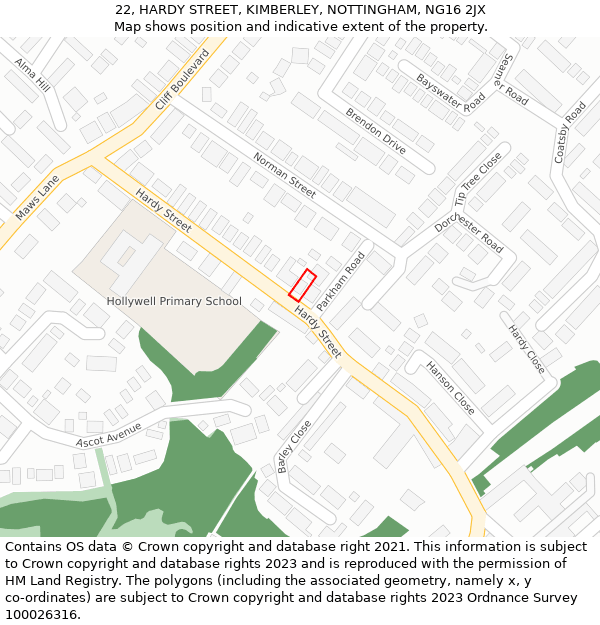 22, HARDY STREET, KIMBERLEY, NOTTINGHAM, NG16 2JX: Location map and indicative extent of plot