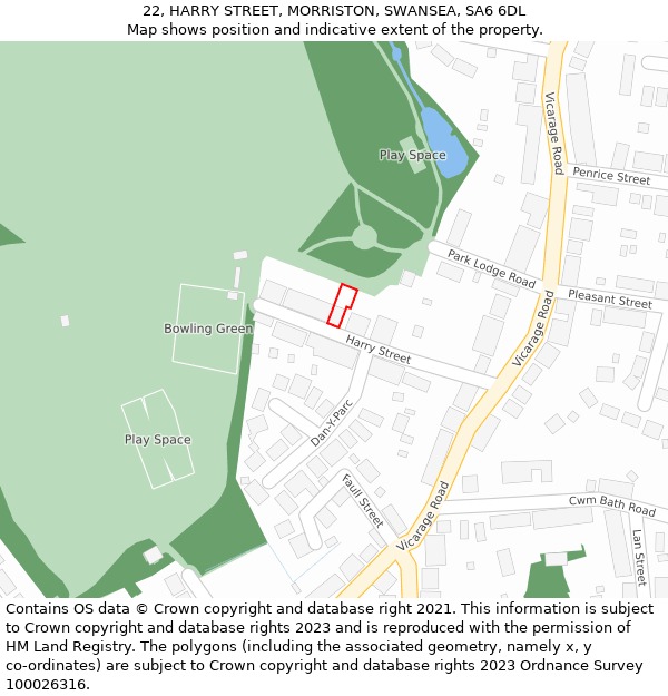 22, HARRY STREET, MORRISTON, SWANSEA, SA6 6DL: Location map and indicative extent of plot