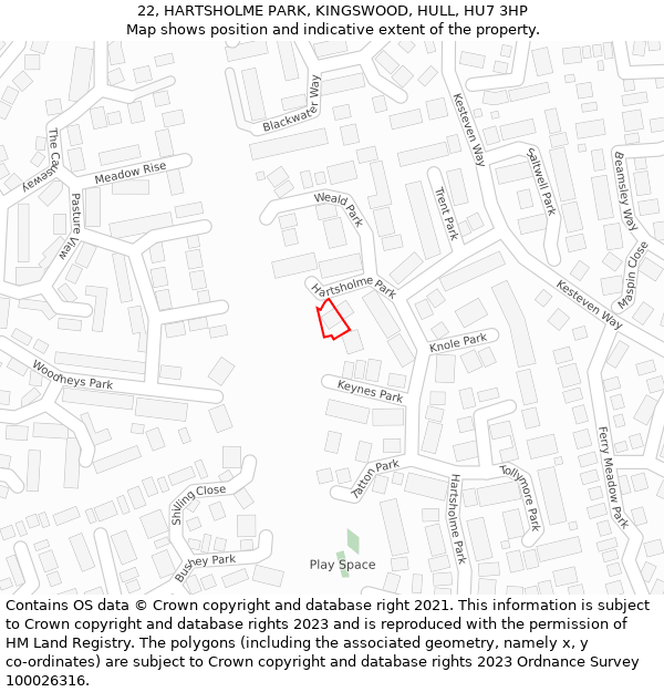 22, HARTSHOLME PARK, KINGSWOOD, HULL, HU7 3HP: Location map and indicative extent of plot