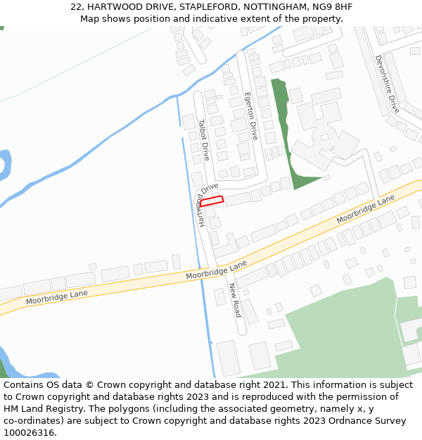 22, HARTWOOD DRIVE, STAPLEFORD, NOTTINGHAM, NG9 8HF: Location map and indicative extent of plot