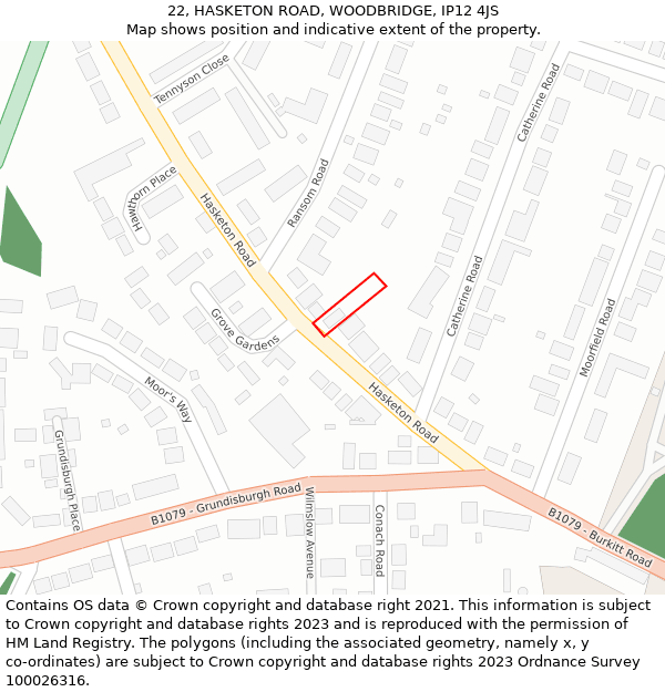 22, HASKETON ROAD, WOODBRIDGE, IP12 4JS: Location map and indicative extent of plot