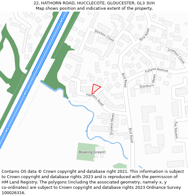 22, HATHORN ROAD, HUCCLECOTE, GLOUCESTER, GL3 3UH: Location map and indicative extent of plot