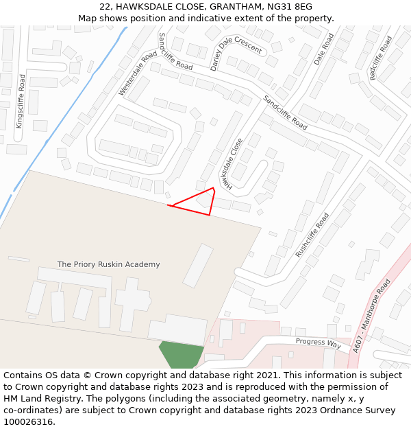 22, HAWKSDALE CLOSE, GRANTHAM, NG31 8EG: Location map and indicative extent of plot