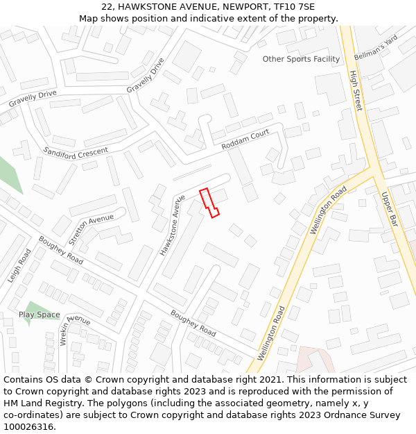 22, HAWKSTONE AVENUE, NEWPORT, TF10 7SE: Location map and indicative extent of plot