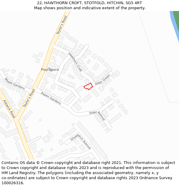 22, HAWTHORN CROFT, STOTFOLD, HITCHIN, SG5 4RT: Location map and indicative extent of plot