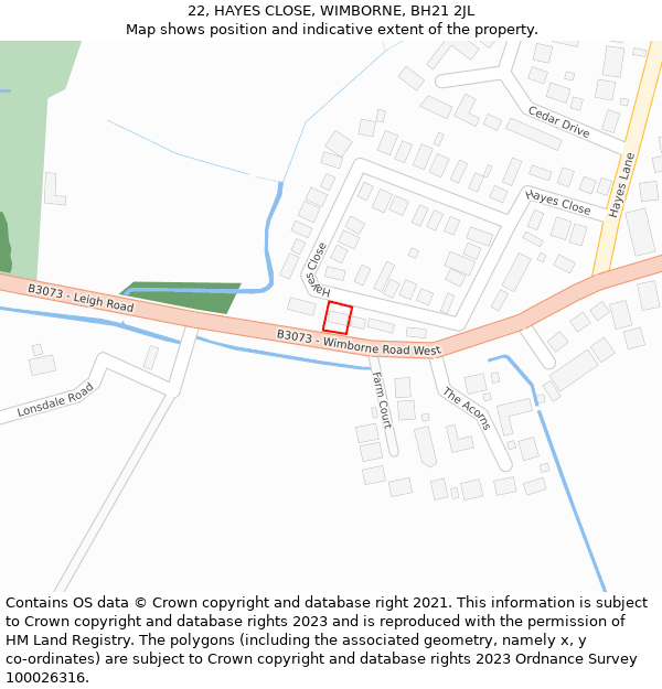 22, HAYES CLOSE, WIMBORNE, BH21 2JL: Location map and indicative extent of plot