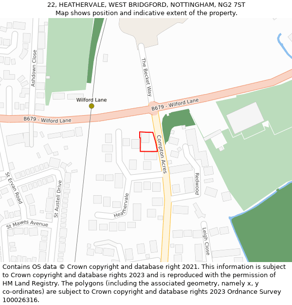 22, HEATHERVALE, WEST BRIDGFORD, NOTTINGHAM, NG2 7ST: Location map and indicative extent of plot