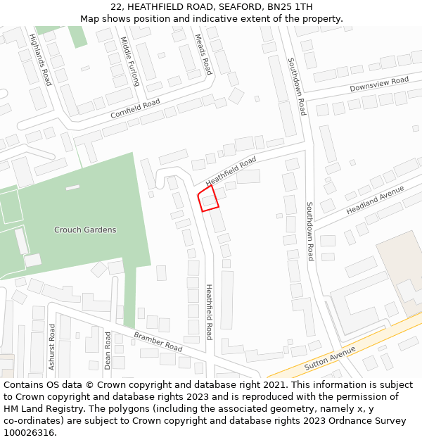 22, HEATHFIELD ROAD, SEAFORD, BN25 1TH: Location map and indicative extent of plot
