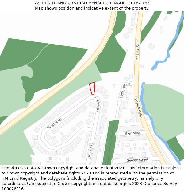 22, HEATHLANDS, YSTRAD MYNACH, HENGOED, CF82 7AZ: Location map and indicative extent of plot