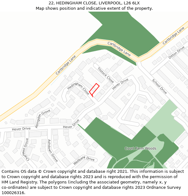 22, HEDINGHAM CLOSE, LIVERPOOL, L26 6LX: Location map and indicative extent of plot