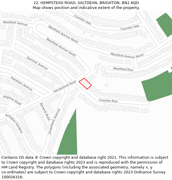 22, HEMPSTEAD ROAD, SALTDEAN, BRIGHTON, BN2 8QD: Location map and indicative extent of plot