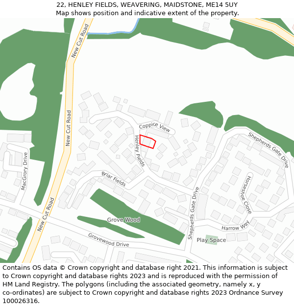 22, HENLEY FIELDS, WEAVERING, MAIDSTONE, ME14 5UY: Location map and indicative extent of plot