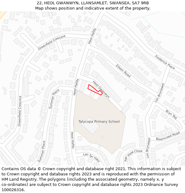 22, HEOL GWANWYN, LLANSAMLET, SWANSEA, SA7 9RB: Location map and indicative extent of plot