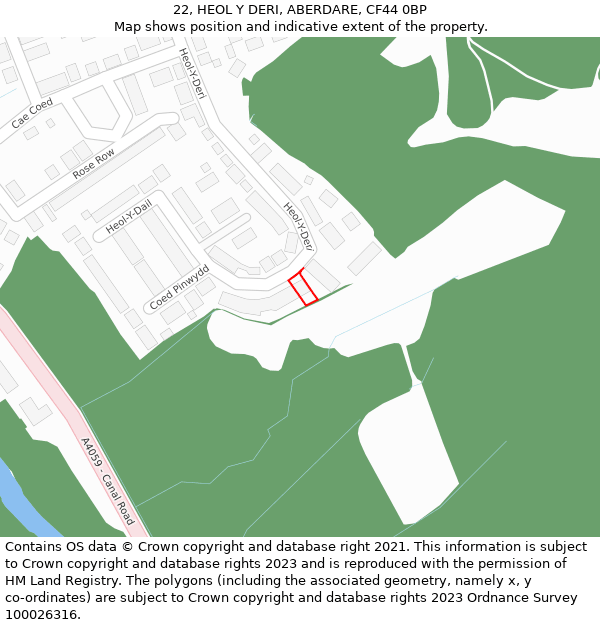 22, HEOL Y DERI, ABERDARE, CF44 0BP: Location map and indicative extent of plot