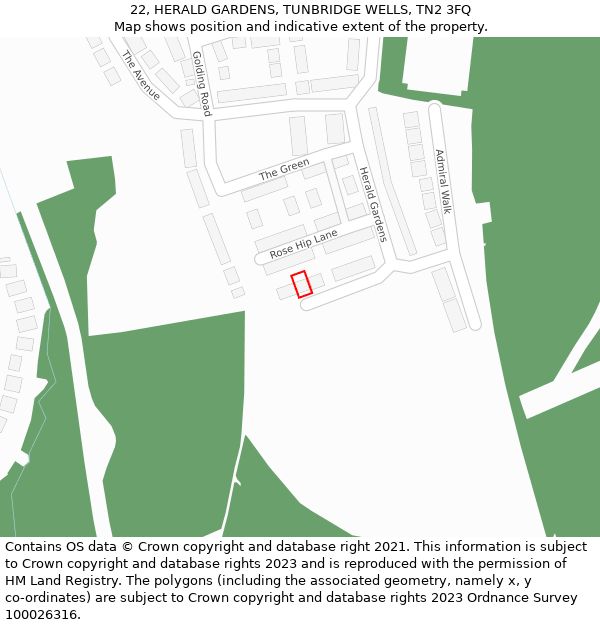 22, HERALD GARDENS, TUNBRIDGE WELLS, TN2 3FQ: Location map and indicative extent of plot