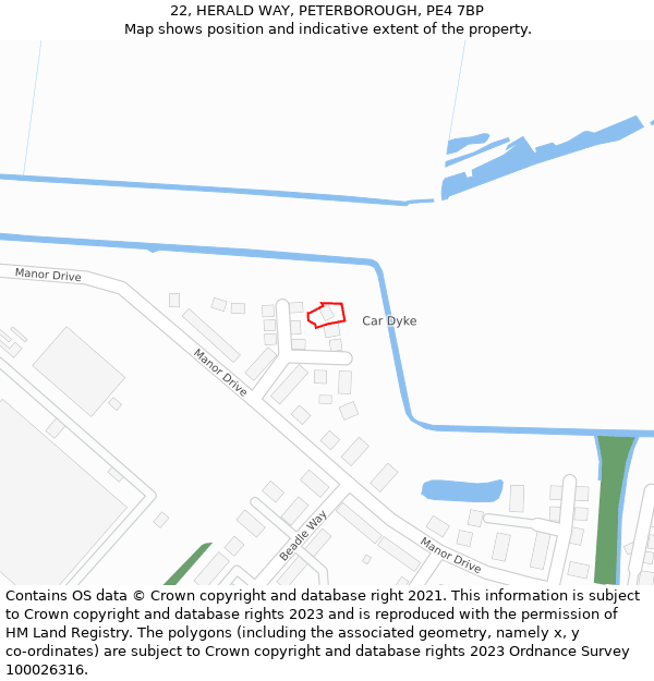 22, HERALD WAY, PETERBOROUGH, PE4 7BP: Location map and indicative extent of plot
