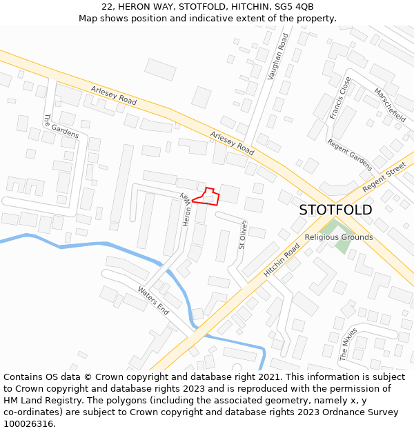 22, HERON WAY, STOTFOLD, HITCHIN, SG5 4QB: Location map and indicative extent of plot