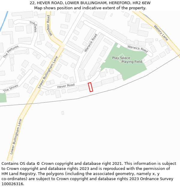 22, HEVER ROAD, LOWER BULLINGHAM, HEREFORD, HR2 6EW: Location map and indicative extent of plot