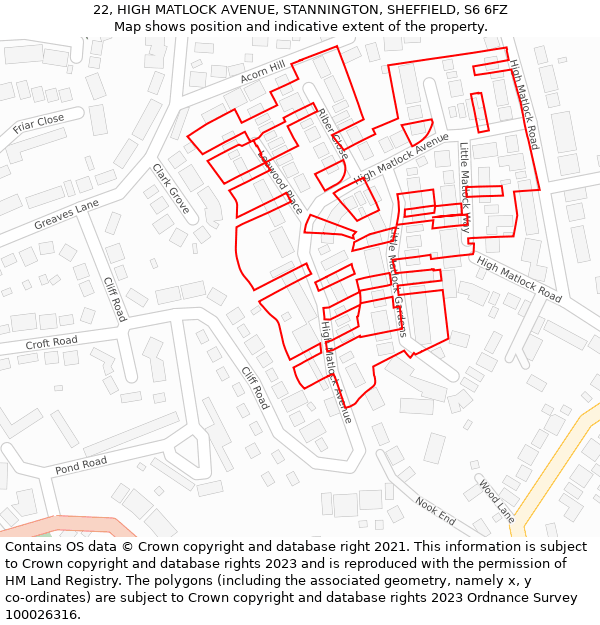 22, HIGH MATLOCK AVENUE, STANNINGTON, SHEFFIELD, S6 6FZ: Location map and indicative extent of plot