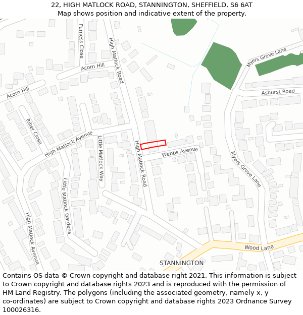 22, HIGH MATLOCK ROAD, STANNINGTON, SHEFFIELD, S6 6AT: Location map and indicative extent of plot
