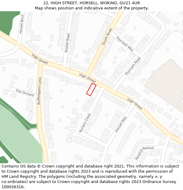 22, HIGH STREET, HORSELL, WOKING, GU21 4UR: Location map and indicative extent of plot