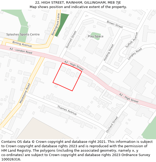 22, HIGH STREET, RAINHAM, GILLINGHAM, ME8 7JE: Location map and indicative extent of plot