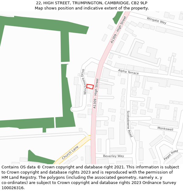 22, HIGH STREET, TRUMPINGTON, CAMBRIDGE, CB2 9LP: Location map and indicative extent of plot