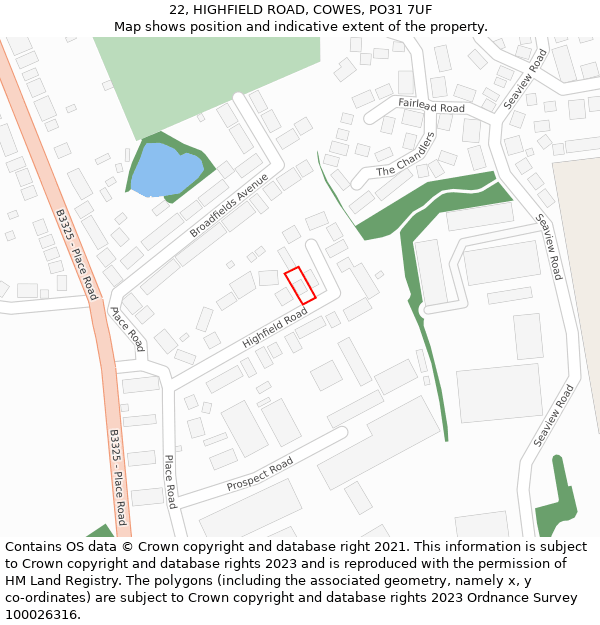 22, HIGHFIELD ROAD, COWES, PO31 7UF: Location map and indicative extent of plot