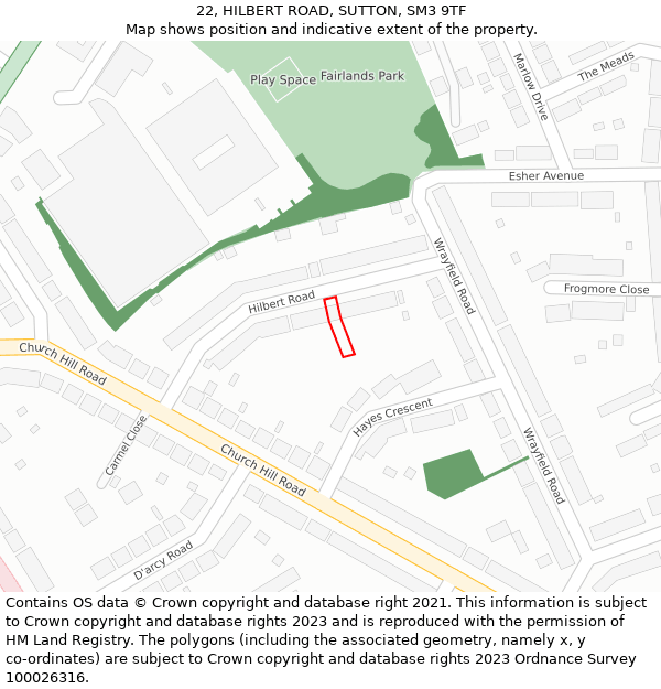 22, HILBERT ROAD, SUTTON, SM3 9TF: Location map and indicative extent of plot