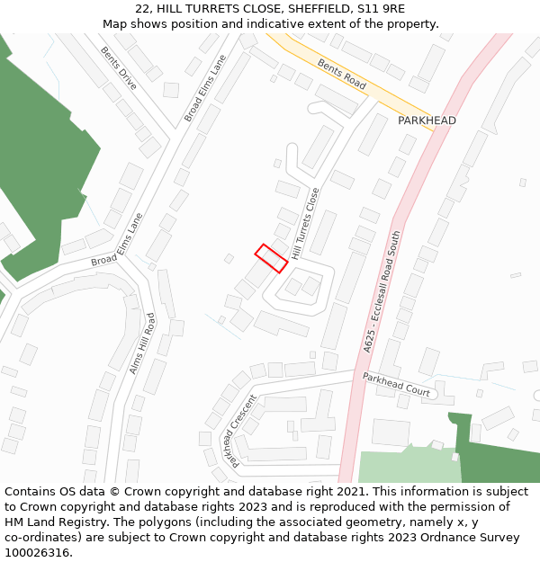 22, HILL TURRETS CLOSE, SHEFFIELD, S11 9RE: Location map and indicative extent of plot